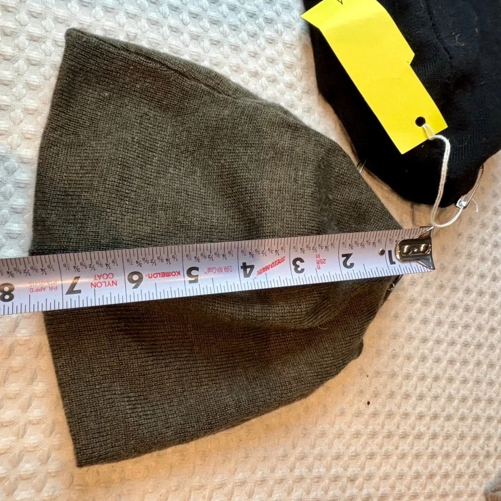 Upcycled Merino Wool Beanie Hats 2 Pack Black & Olive Green Ribbed‎ Knit | Med.